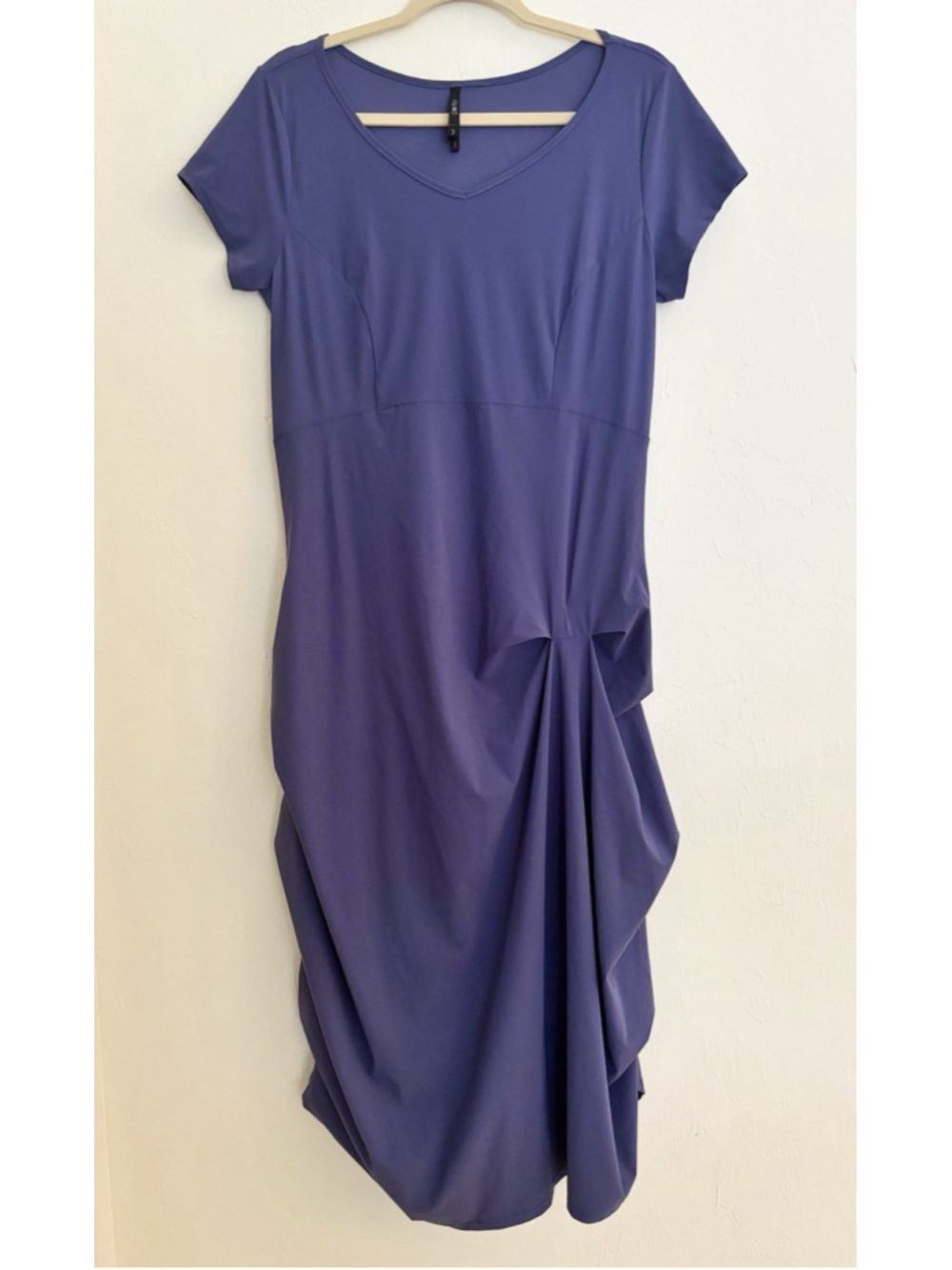 Porto San Francisco Art to Wear Lagenlook Dress Blue Italian Stretch Midi Sz 3 L